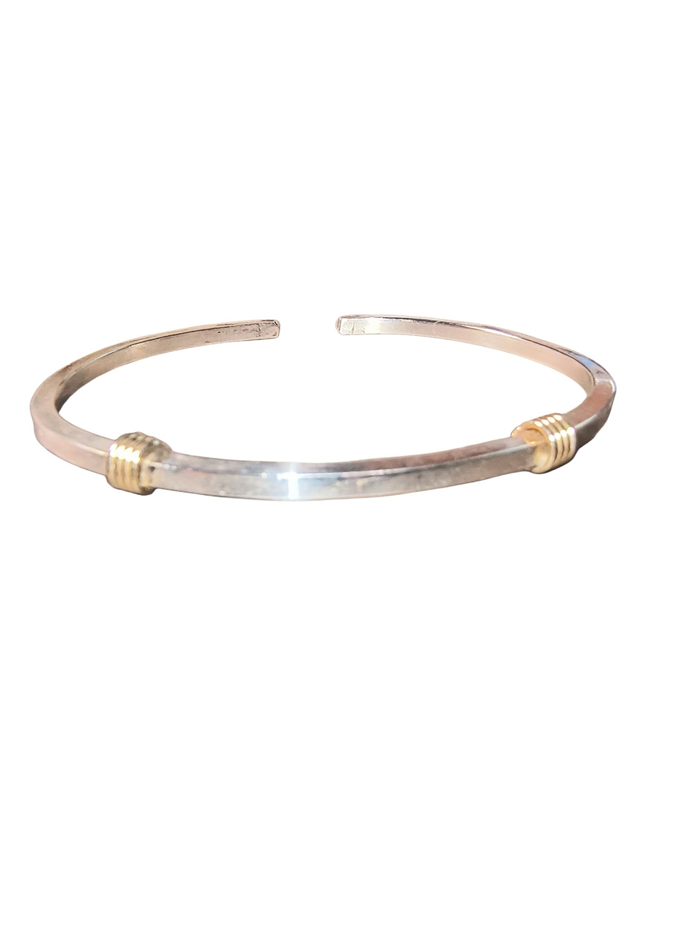 Sterling Silver Signed Artisan Open Cuff Bracelet with Gold Accent - Picture 2 of 8